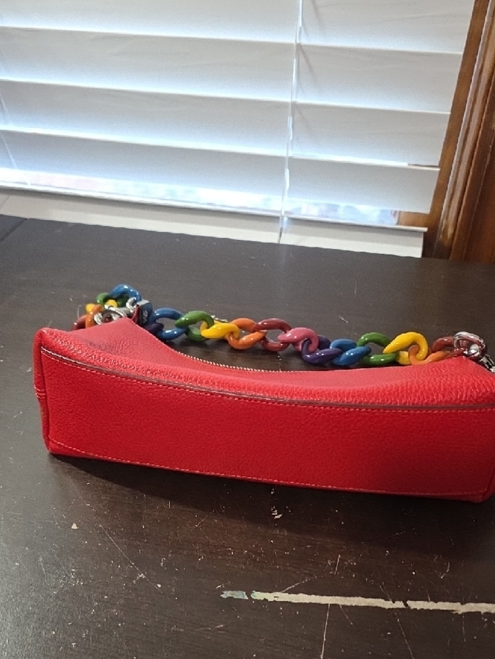 Coach Red Shoulder Bag with Rainbow Chain Strap - Picture 3 of 4
